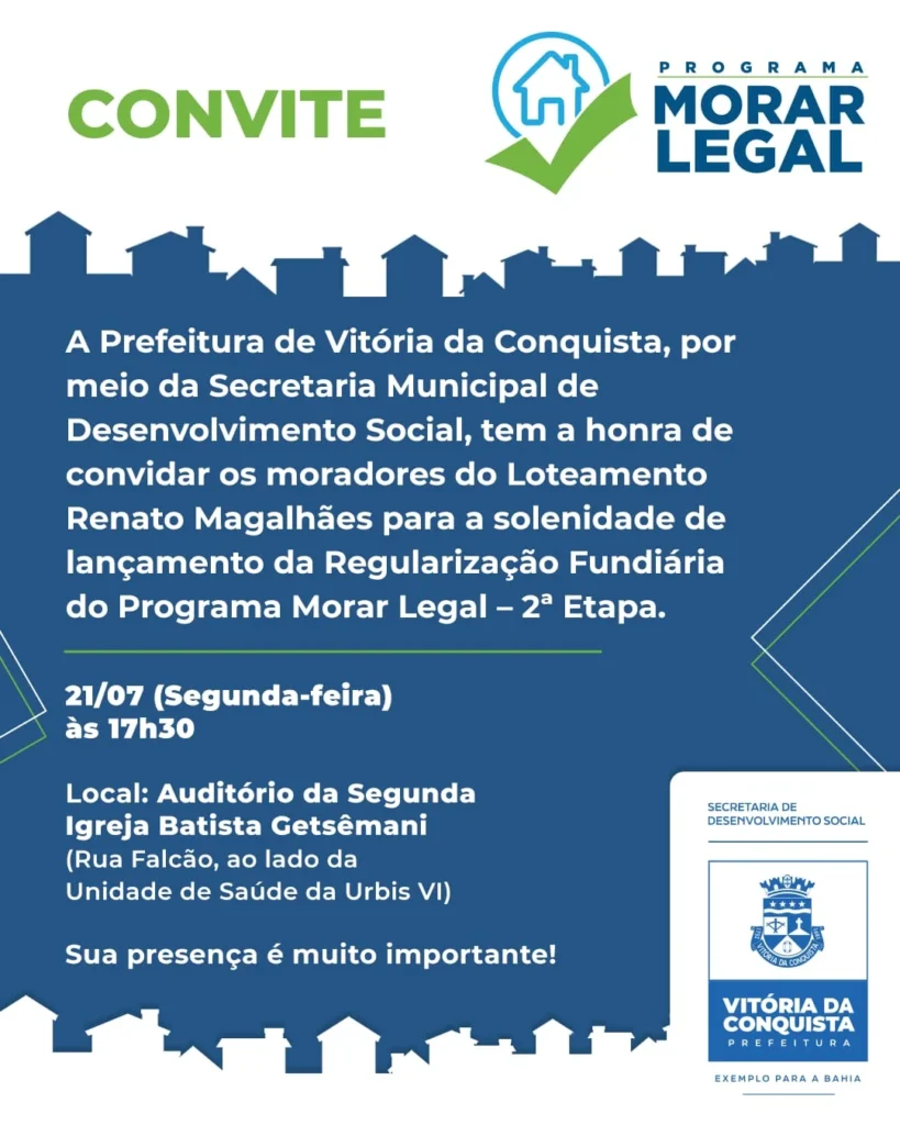 Prefeitura inicia 2ª etapa do Morar Legal no loteamento Renato Magalhães nesta segunda-feira, 21