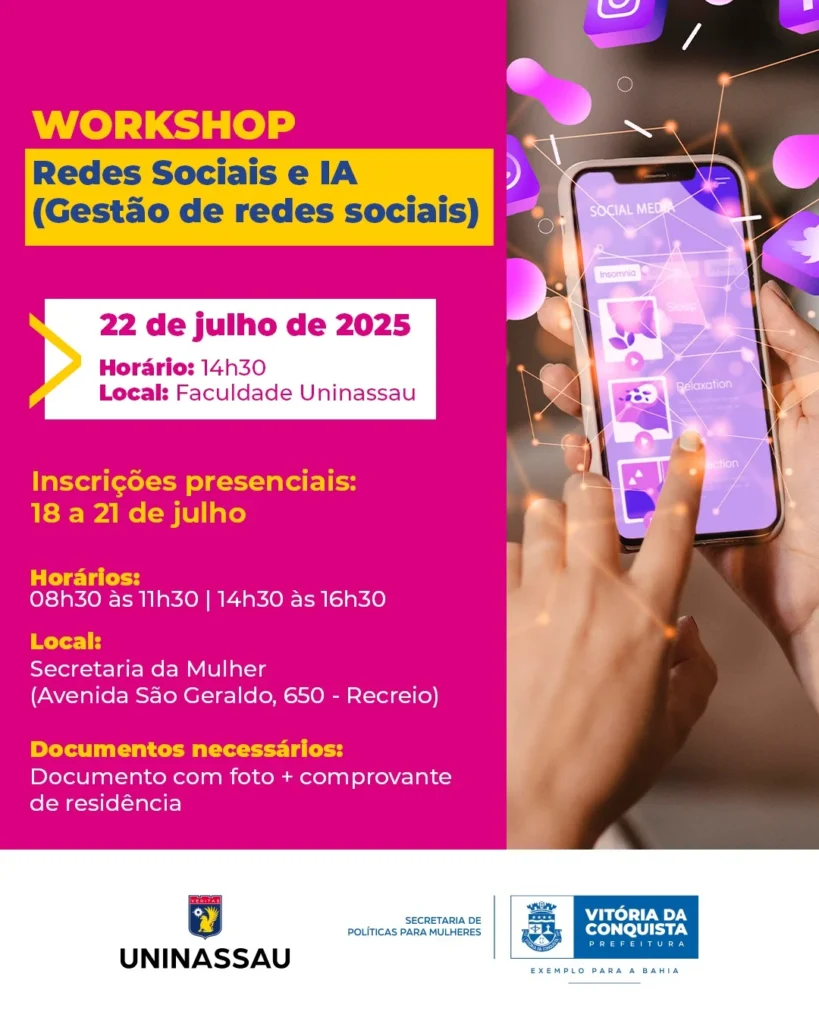 Secretaria de Políticas para Mulheres oferece workshops de diferentes áreas nesta terça-feira, 22