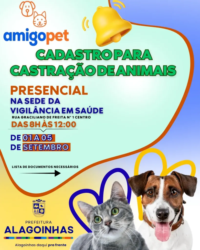 Projeto Amigo Pet: cadastro para castração animal inicia dia 1° de setembro