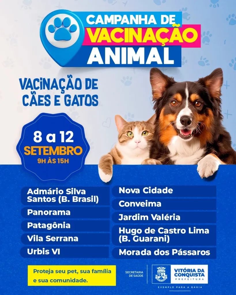 Secretaria Municipal de Saúde reforça campanha de vacinação antirrábica em 10 postos da Zona Urbana